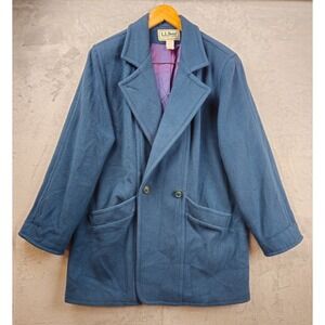 VTG 90s LL Bean Dark Green Wool Pea Coat Womens Size 16 Double Breasted USA Made